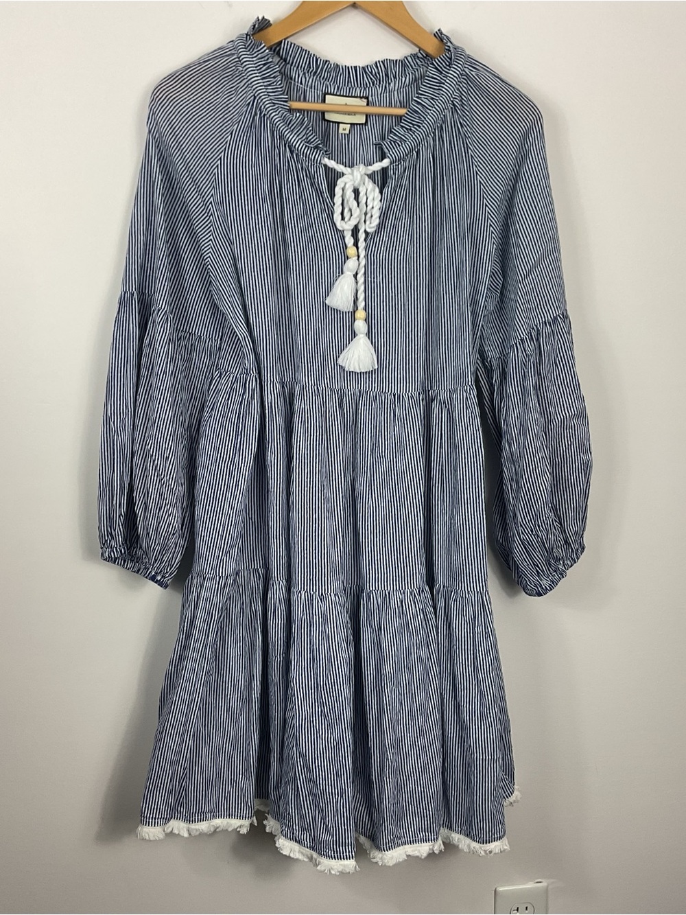 Tuckernuck Striped Tiered Tassel Dress Womens Size Medium